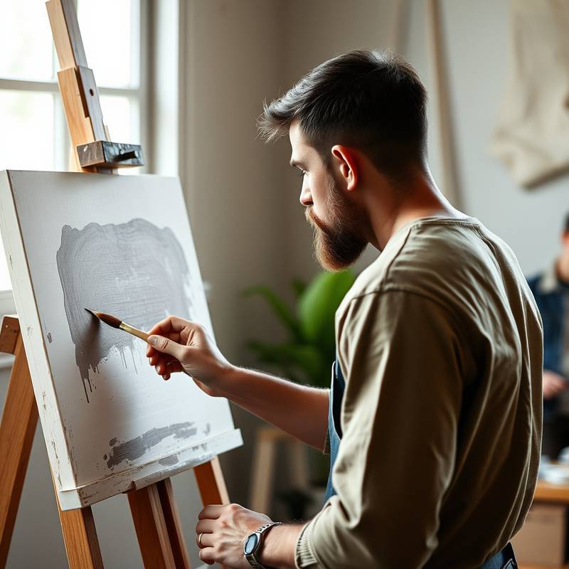 Artiste peintre travaillant sur une toile