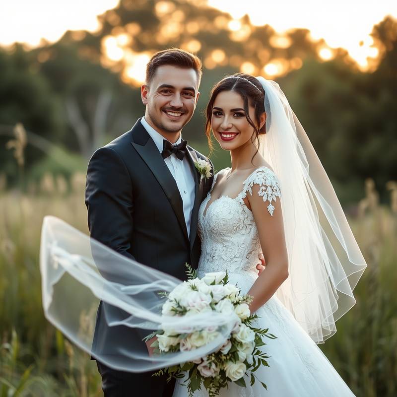 Couple marié posant dans un cadre naturel