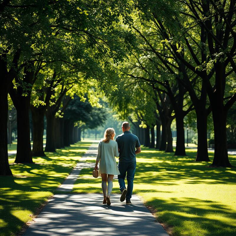 Couple se promenant dans un parc