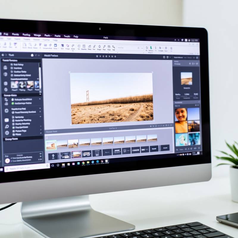 Ecran d'ordinateur affichant un logiciel de retouche photo