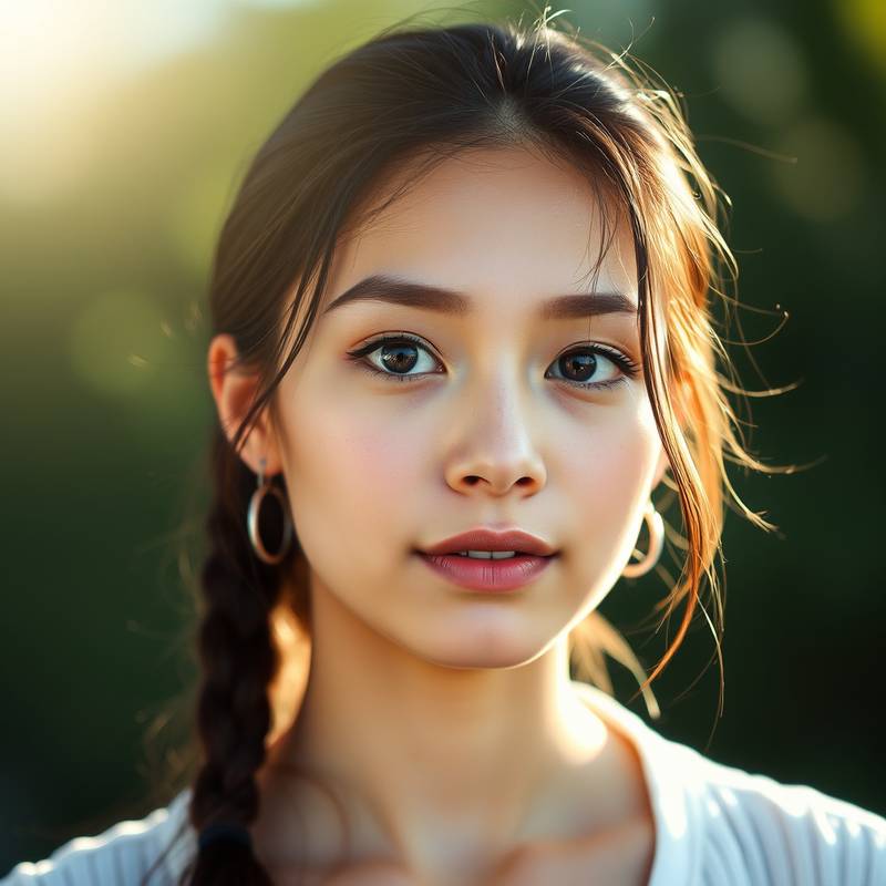Jeune femme photographiée en extérieur avec un éclairage naturel doux
